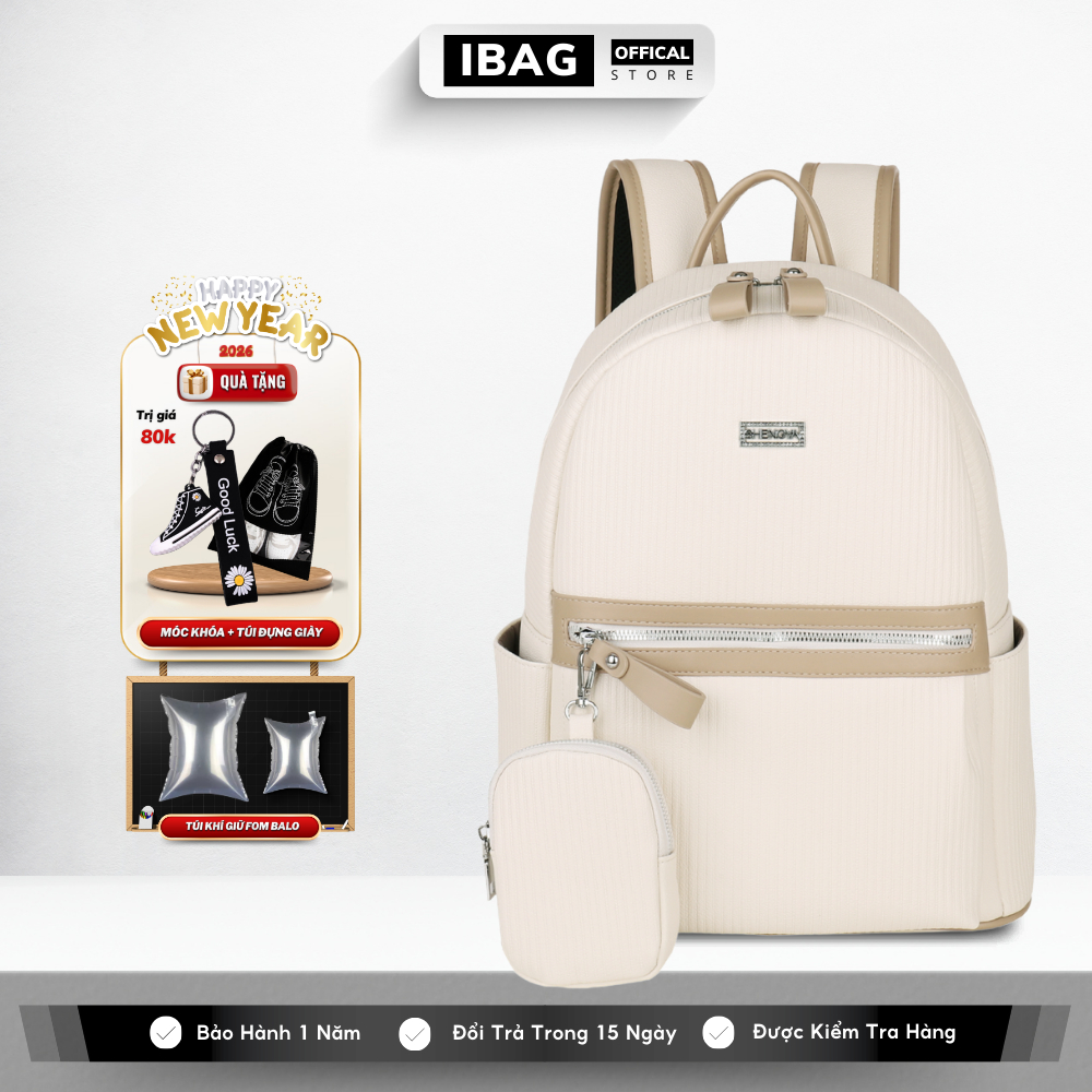 Balo Da Đi Học IBAG Balô Da Thời Trang Nam Nữ Cặp Da Pu Cao Cấp Cặp Học Sinh Balo Đựng Laptop 14 Inh