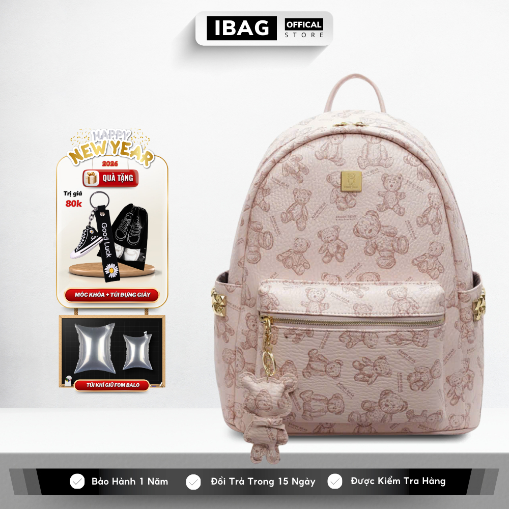 Balo Da Đi Học IBAG Balô Da Thời Trang Nam Nữ Cặp Da Pu Cao Cấp Ba Lô Da Cặp Đi Học Balo Đựng Laptop 14 Inh