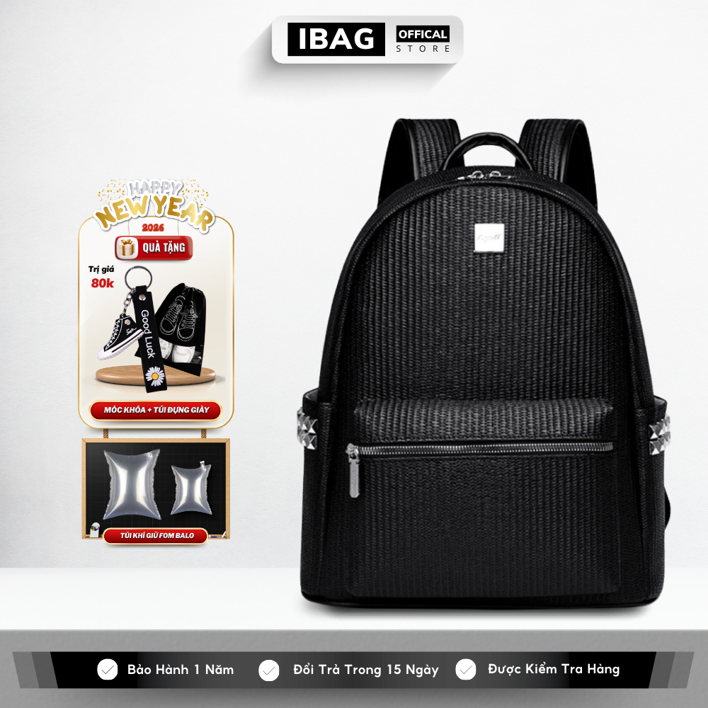 Balo Da Đi Học IBAG Balô Da Thời Trang Nam Nữ Cặp Da Pu Cao Cấp Chống Nước Cặp Ulzzang Balo Đựng Lap