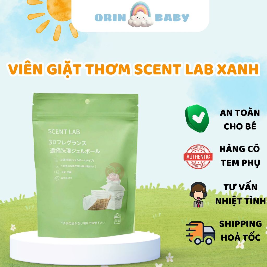 Viên giặt quần áo Scent Lab Màu Xanh gói 30 viên 5 trong 1, nước giặt Scent Lab sạch thơm lâu - Orin