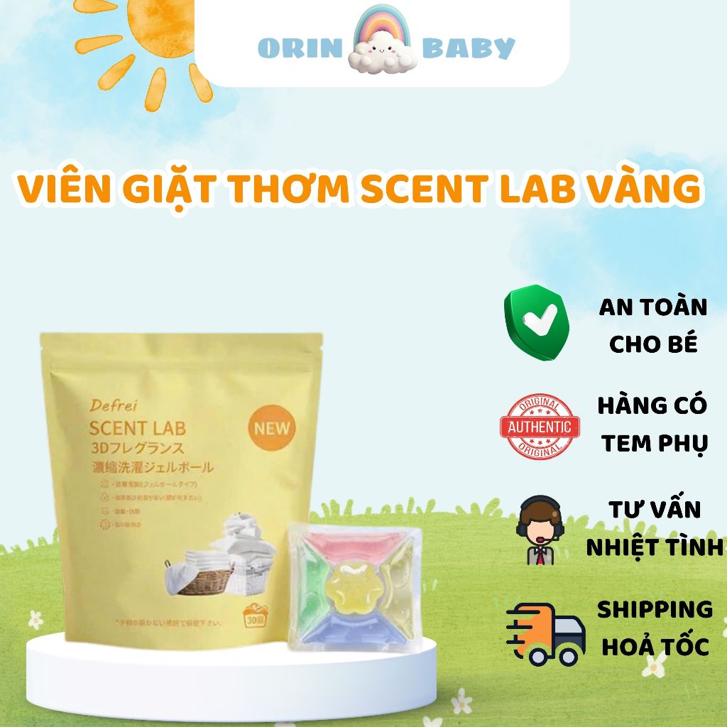 Viên giặt quần áo Scent Lab Màu Vàng gói 30 viên 5 trong 1, nước giặt Scent Lab sạch thơm lâu - Orin