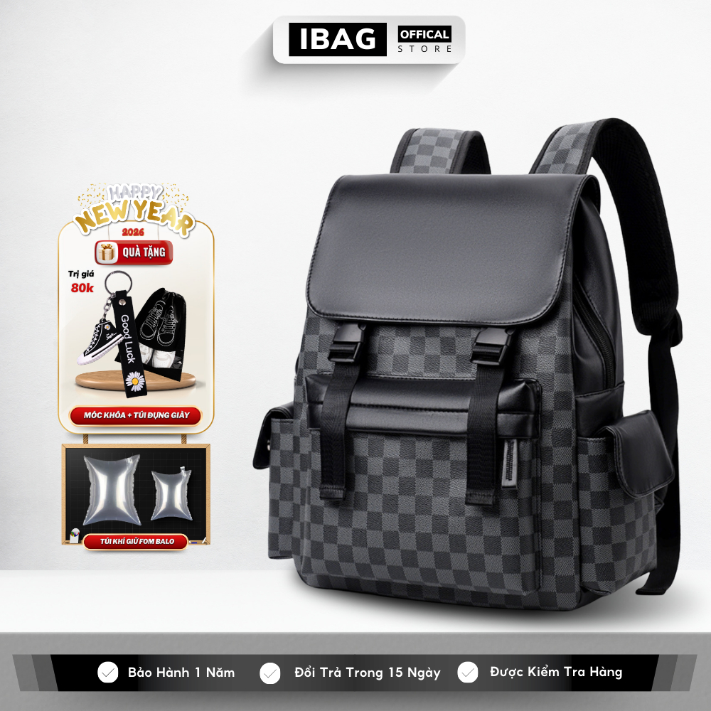Balo Da Đi Học IBAG Balô Da Thời Trang Nam Nữ Cặp Da Pu Cao Cấp Ba Lô Da Cặp Đi Học Balo Đựng Laptop