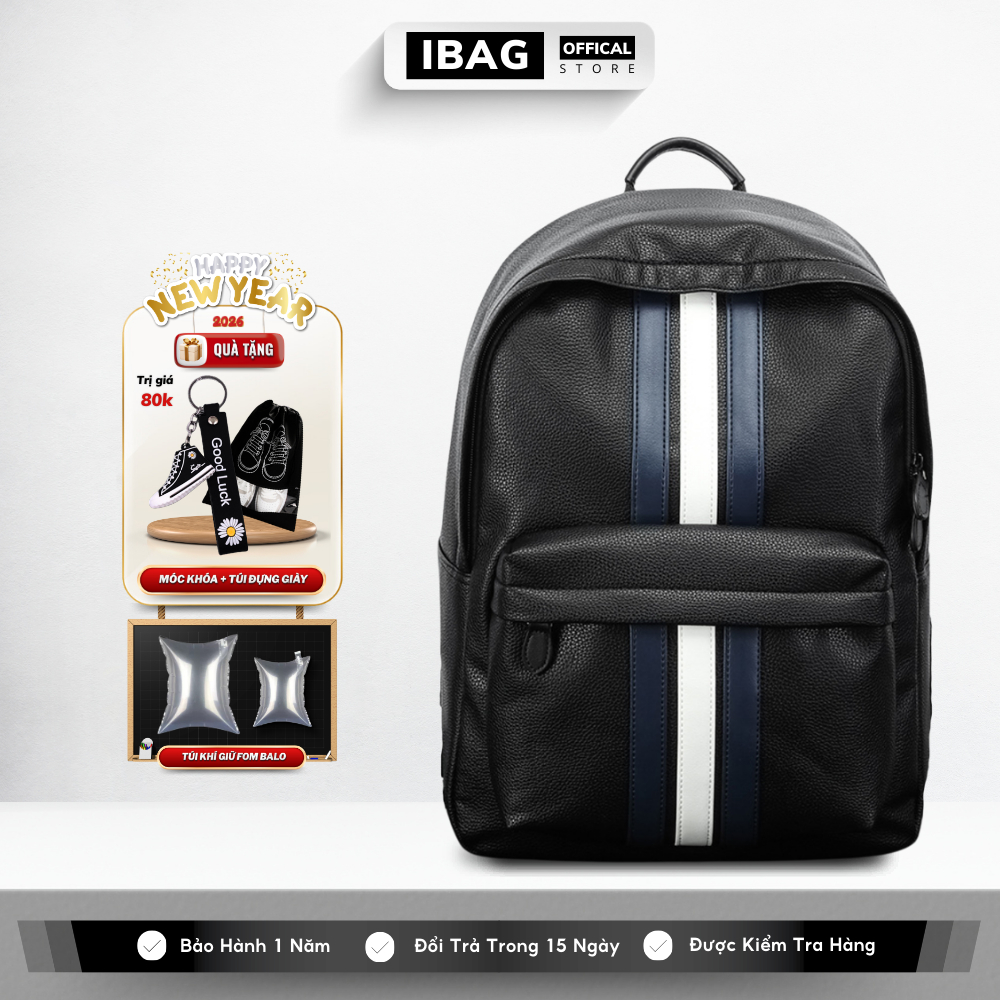 Balo Da Đi Học IBAG Balô Da Thời Trang Nam Nữ Cặp Da Pu Cao Cấp Chống Nước Cặp Ulzzang Balo Đựng Lap