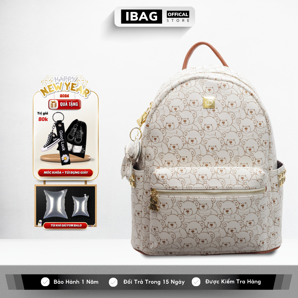 Balo Da Đi Học IBAG Balô Da Thời Trang Nam Nữ Cặp Da Pu Cao Cấp Chống Nước Cặp Ulzzang Balo Đựng Lap