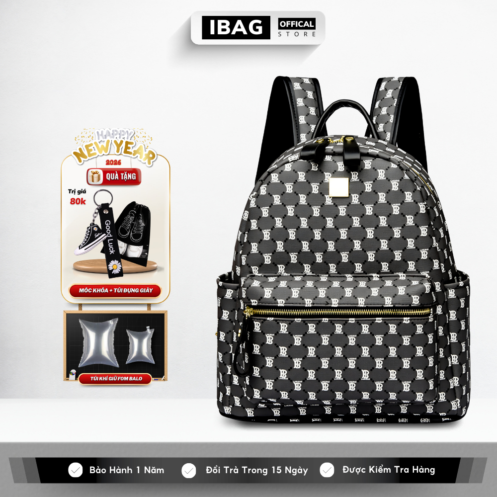 Balo Da Đi Học IBAG Balô Da Thời Trang Nam Nữ Cặp Da Pu Cao Cấp Ba Lô Da Cặp Đi Học Balo Đựng Laptop