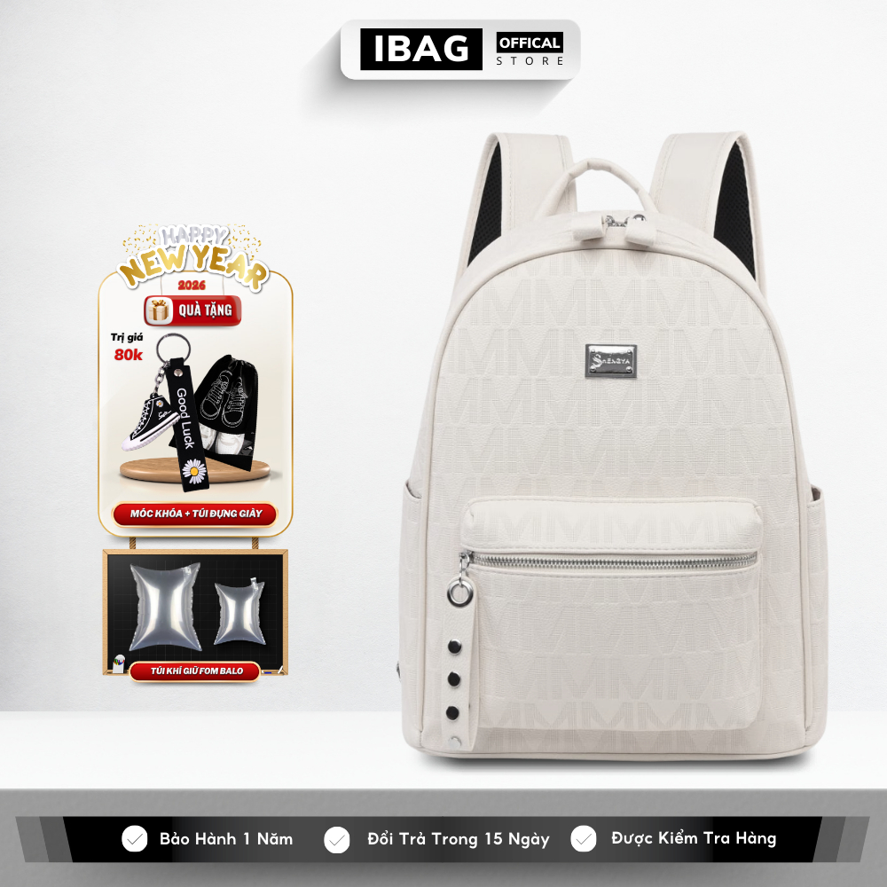 Balo Da Đi Học IBAG Balô Da Thời Trang Nam Nữ Cặp Da Pu Cao Cấp Ba Lô Da Cặp Đi Học Balo Đựng Laptop 14 Inh