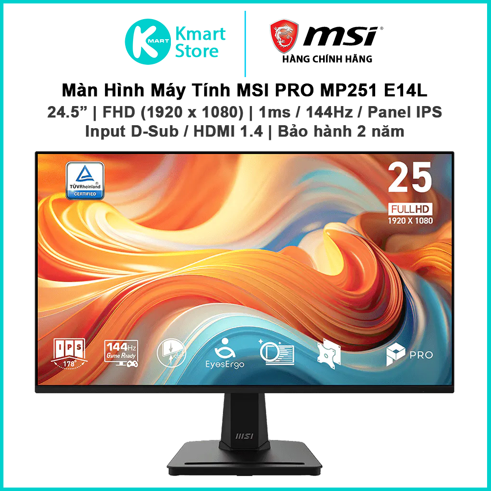 Màn hình máy tính MSI Pro MP251 E14L / MP275 E14L | IPS / 144Hz / 1ms / Full HD / VGA + HDMI | Bảo h