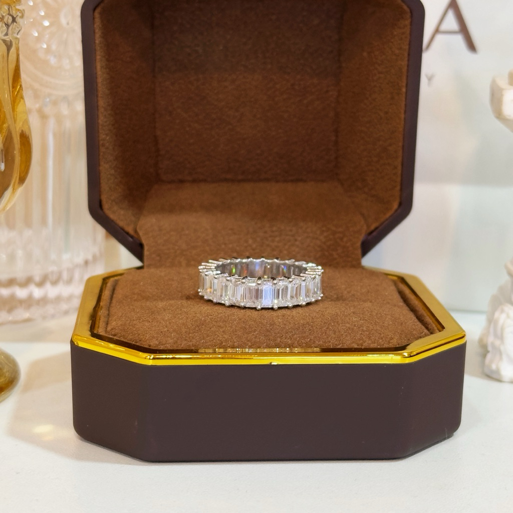 Nhẫn bạc full đá EMERALD Moissanite thiết kế Luxury - MINA JEWELRY