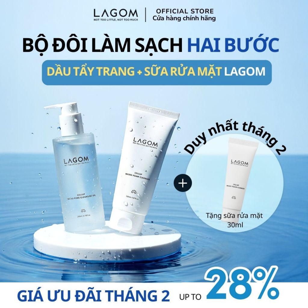 Combo làm sạch 2 bước LAGOM dầu tẩy trang 200ml và sữa rửa mặt micro foam 120ml