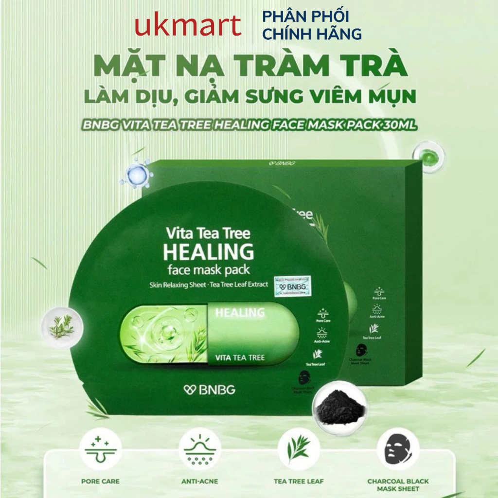 Hộp 10 miếng Mặt nạ BNBG Tràm trà Vita Tea Tree thải độc da, giảm mụn