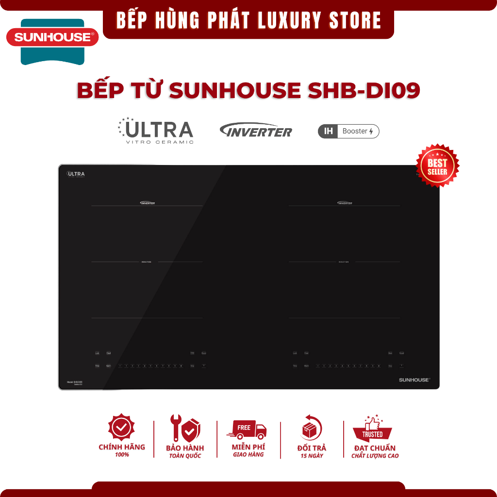 Bếp Từ Đôi SUNHOUSE SHB-DI09 NEW SERIAL 8.0, INVERTER Tiết Kiệm Điện, SLOW COOK Nấu Liu Riu