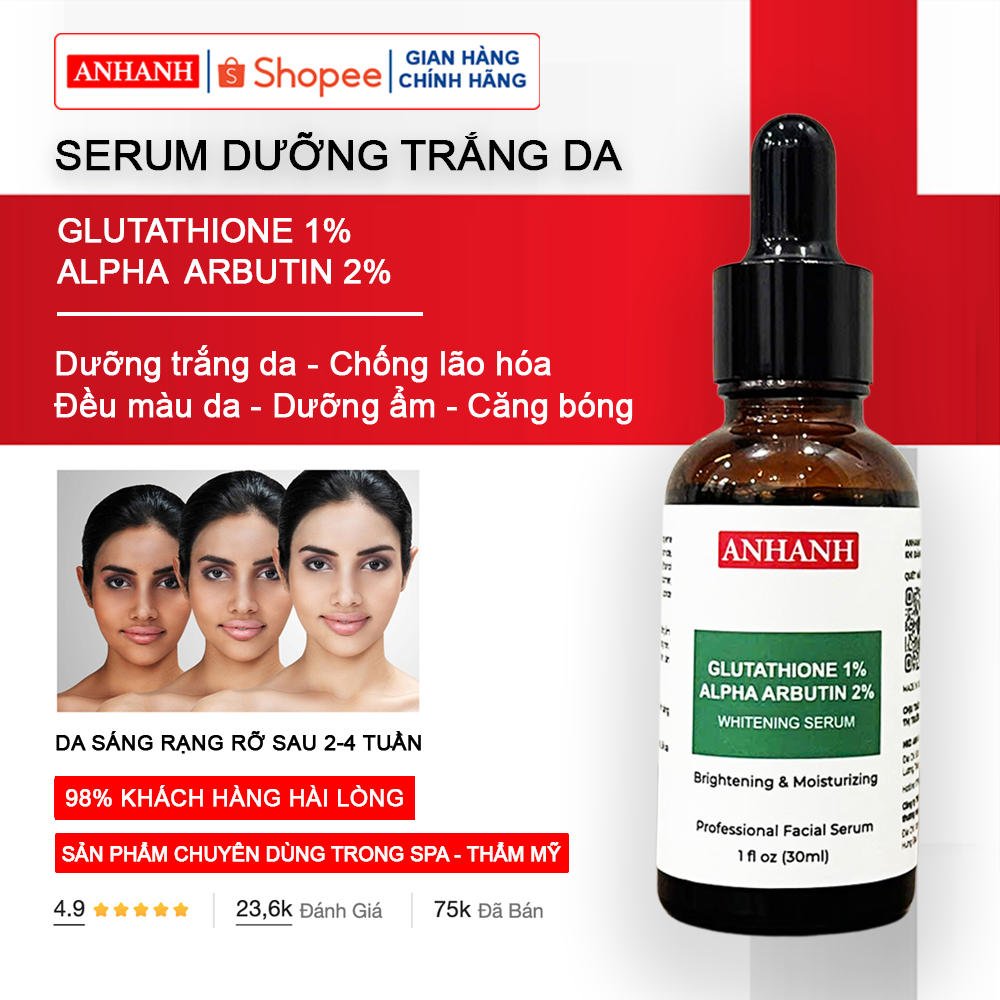 Serum trắng da Glutathione + Alpha Arbutin giúp căng bóng, sáng da, đều màu ANHANH