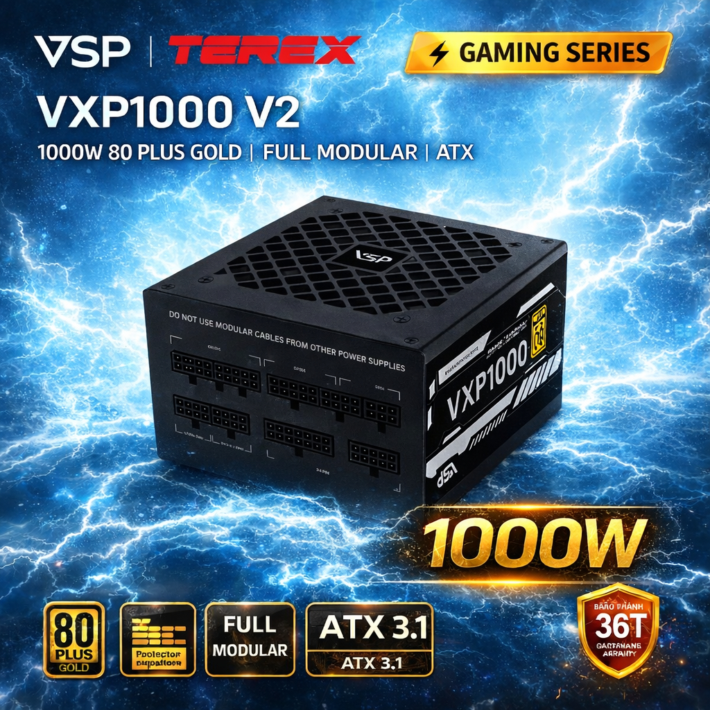Nguồn Máy Tính VSP Terex VXP1000TGD-V2 1000W | 80 Plus Gold | Full Modular | PSU | Chính Hãng
