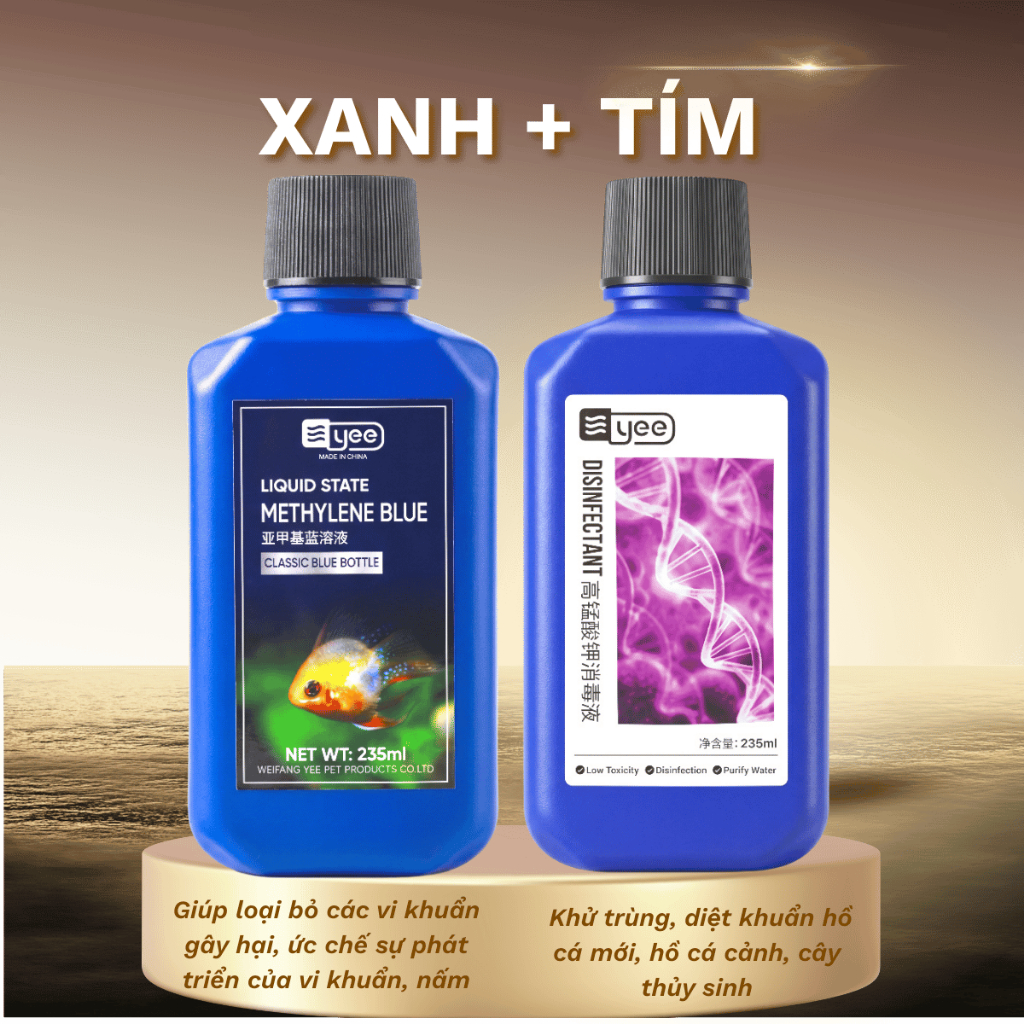 Xanh Methylene Blue + Thuốc Tím com bo phòng bệnh và đặc trị các bệnh ngoài da cho hồ cá cảnh