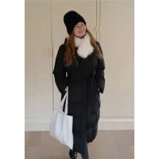 [EGGKA] E25C50903YM E25E40918YM Áo khoác phao dài mũ lông kèm đai eo- đen