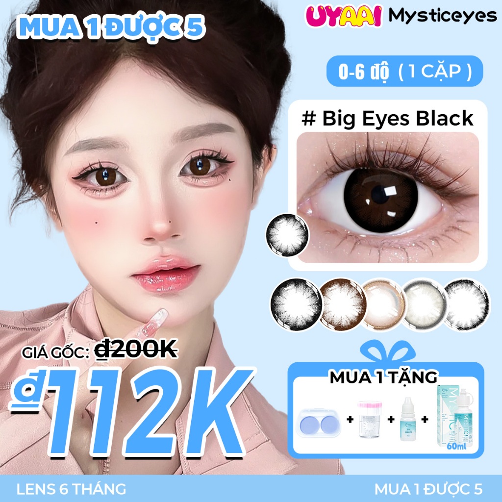 [mua 1 được 5] Kính áp tròng MCK1 Mysticeyes 0-6 độ; 1 cặp lens+1 nước ngâm 60ml+1 nhỏ mắt+1 máy rửa lens+1 khay