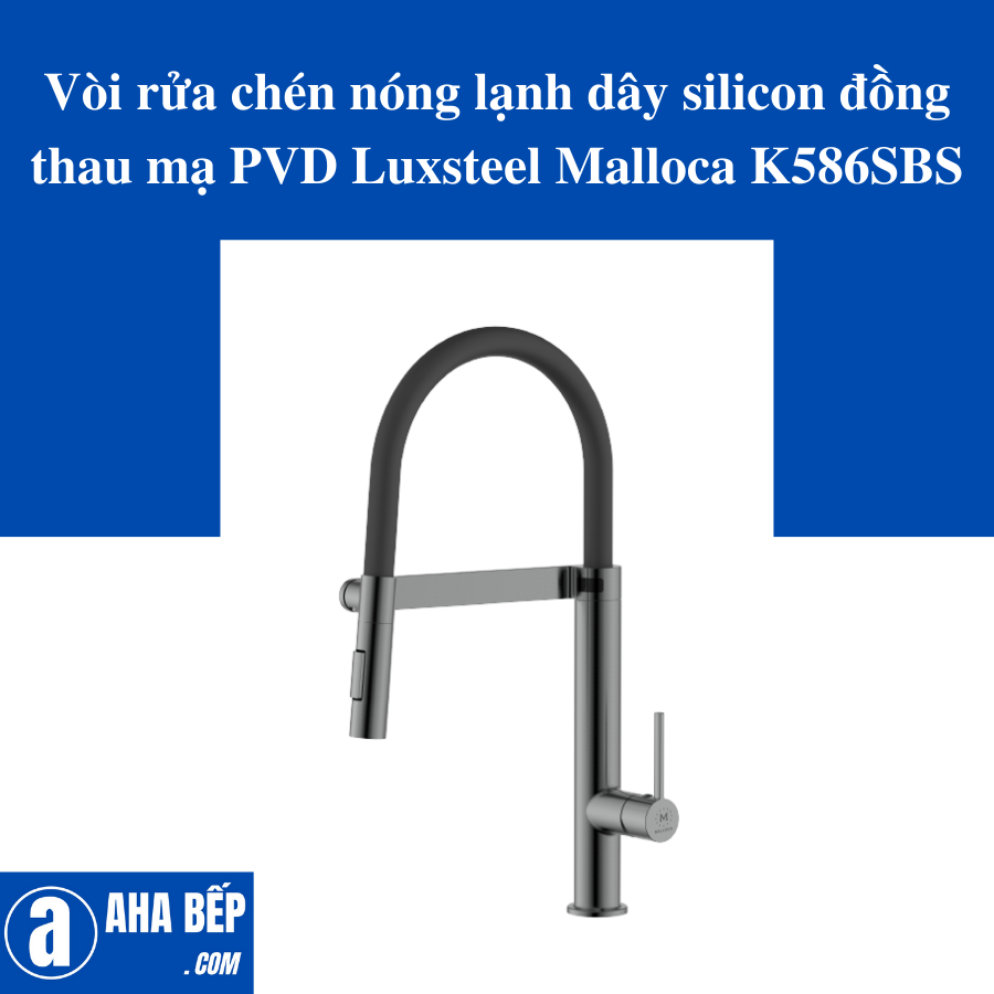 Vòi rửa chén nóng lạnh dây silicon đồng thau mạ PVD Luxsteel Malloca K586SBS