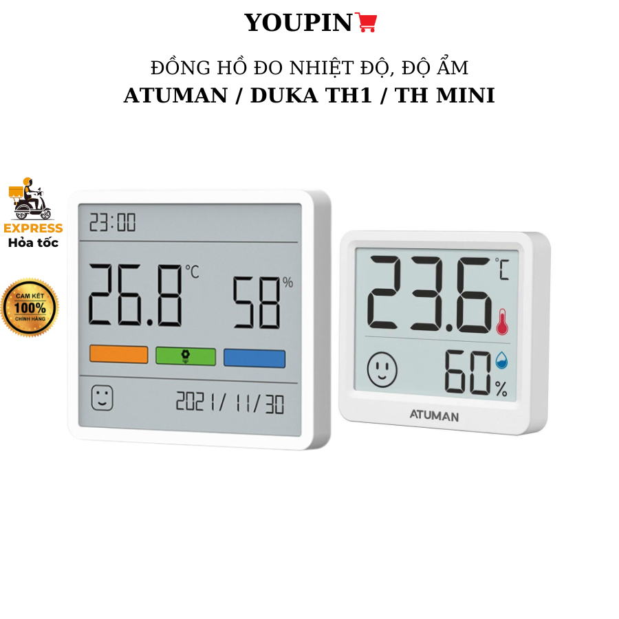 Đồng hồ đo nhiệt độ và độ ẩm Atuman TH1, TH mini, Mijia 2 LYWSD03MMC - Bảo hành 3 tháng
