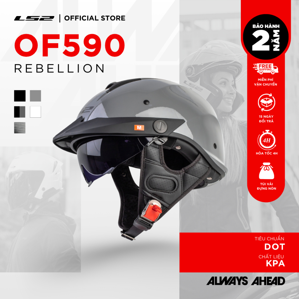 Mũ Bảo Hiểm Nửa Đầu Có Kính Âm LS2 OF590 Rebellion [Bảo Hành Chính Hãng 2 Năm]