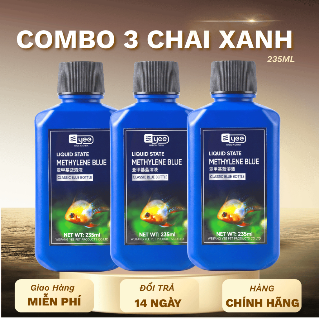 Combo 3 Chai Methylene Blue (Yee)  - khử trùng, phòng và đặc trị các bệnh ngoài da cho hồ cá thuỷ si