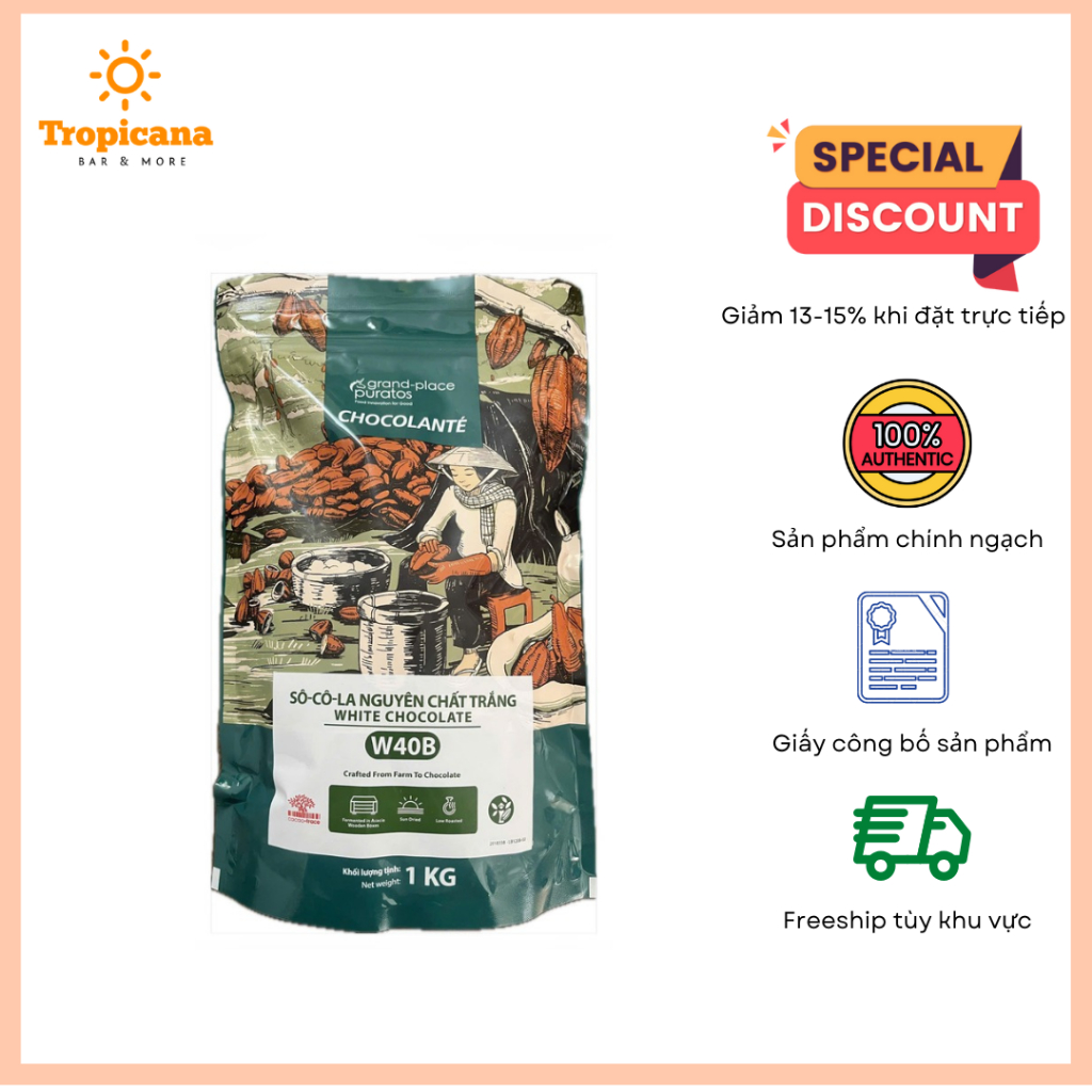 Chocolate Trắng dạng nút Puratos 40% - Gói 1Kg