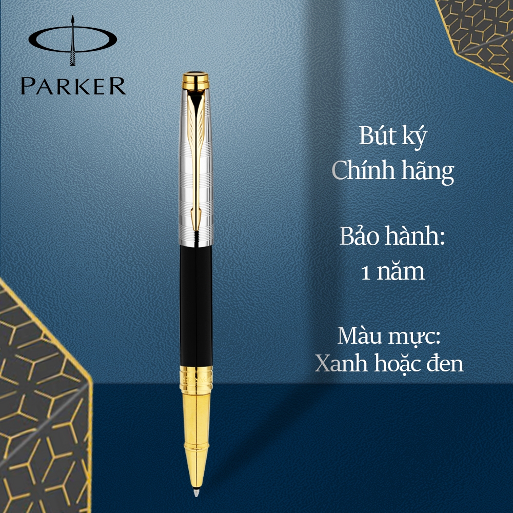 Bút Dạ Bi Parker Aster Deluxe Black Chrome GT Rollerball Pen Chính Hãng, Thiết Kế Sang Trọng