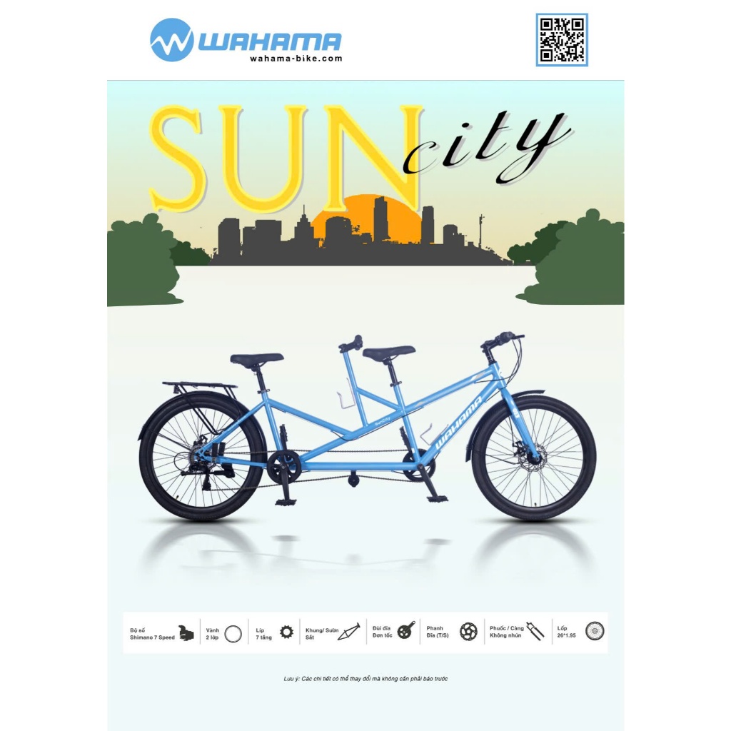 Xe đạp đôi Wahama khung thép đề shimano  (Tặng giá nước + bình nước +lục giác)