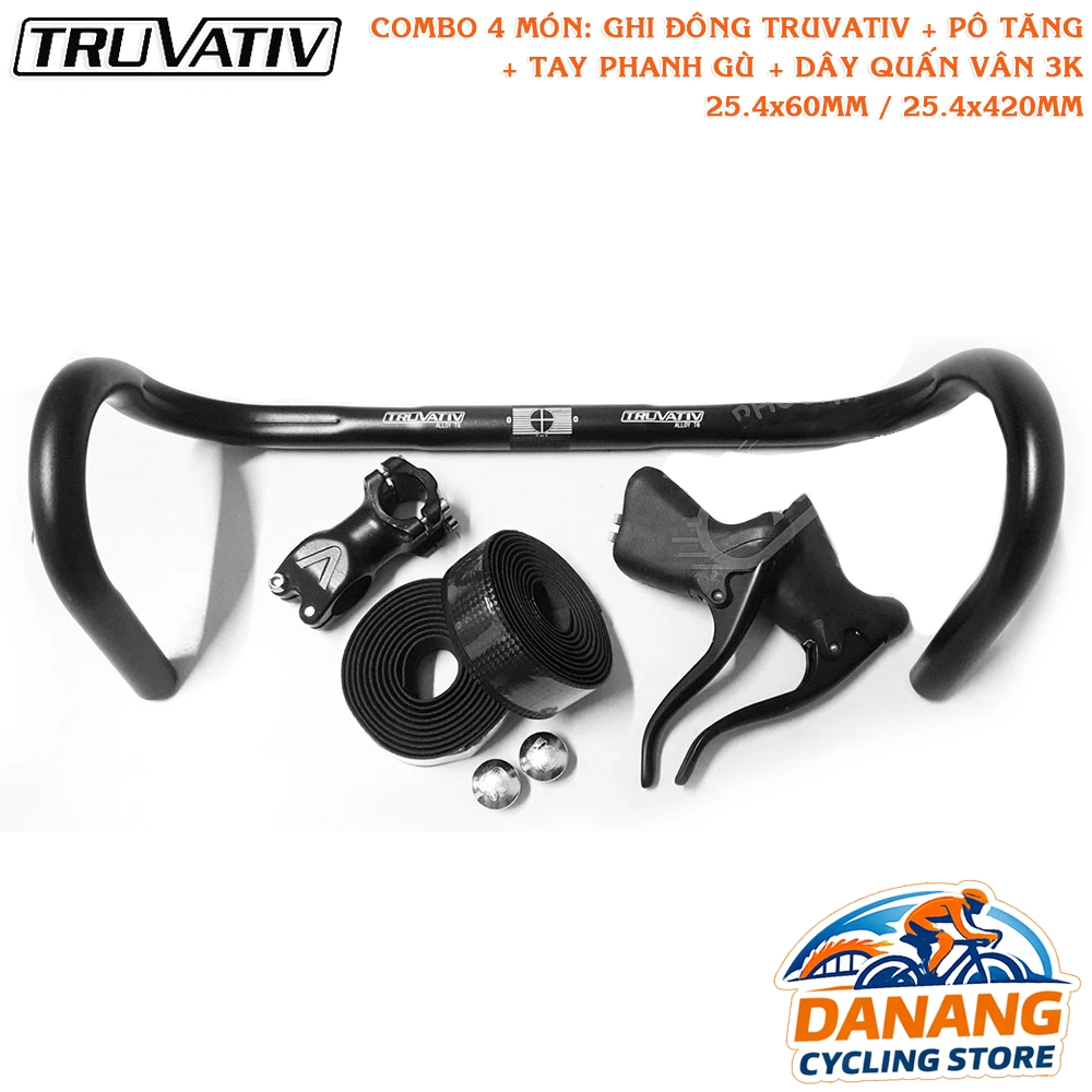 Combo Ghi Đông Cong Xe Đạp TRUVATIV – Pô Tăng + Tay Phanh + Dây Quấn Carbon