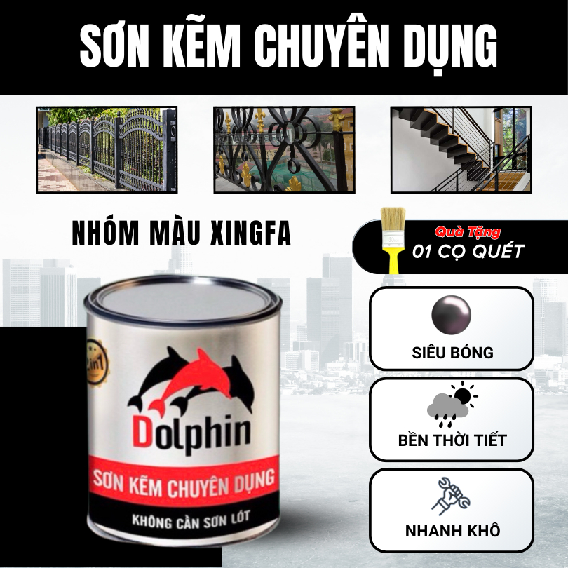 [HÀNG MỚI - CHẤT LƯỢNG MỚI] Sơn kẽm Dolphin nhóm màu xingfa Sơn Cửa Sắt, Nhôm Xingfa [ Lon 800g ]