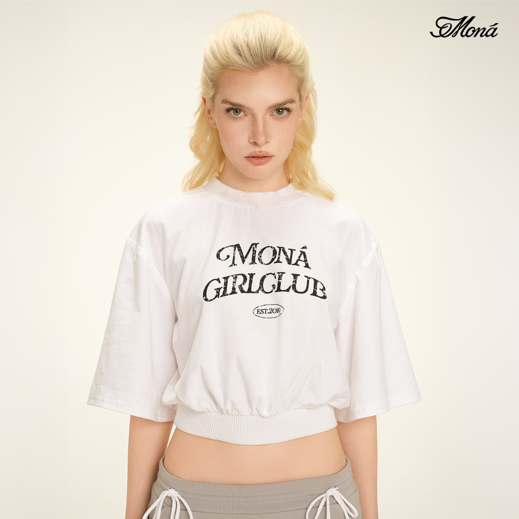 Áo thun nữ MONÁ Áo crop top tay lửng in Moná Girl Club - CLUBY