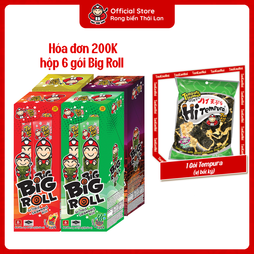 [HỘP 6 GÓI] Snack Rong Biển TaoKaeNoi BIG ROLL Nhập Khẩu Thái Lan Ăn Vặt Healthy, Dinh Dưỡng