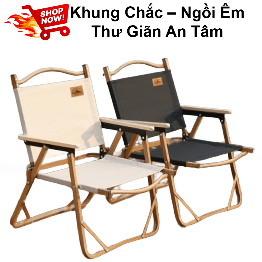 Ghế Gấp Gọn Camping Tựa Lưng Tay Phối Gỗ, Ghế Xếp Gấp Gọn Cà Phê, Du Lịch, Cắm Trại Thiết Kế Sang Tr