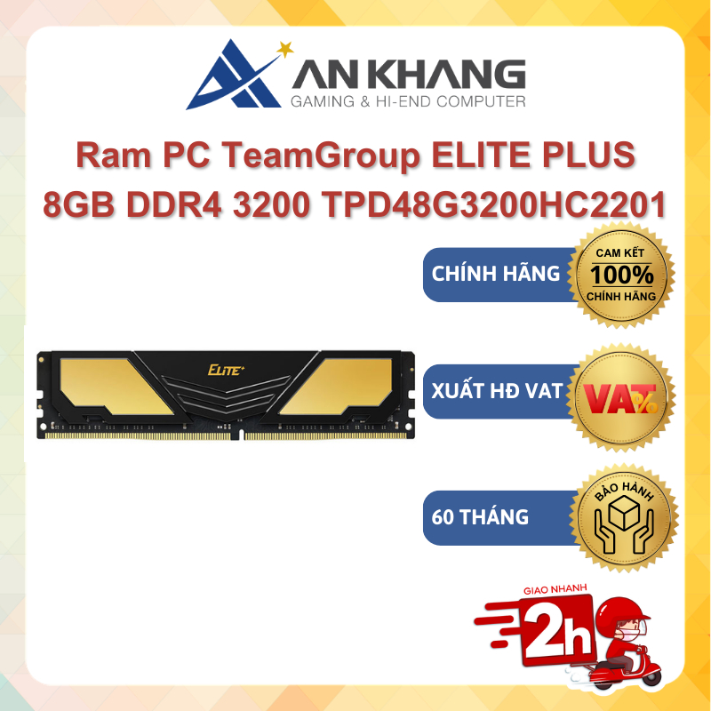 Ram PC TeamGroup ELITE PLUS 8GB DDR4 3200 TPD48G3200HC2201 RADTTE021 Chính hãng Bảo hành 60 Tháng