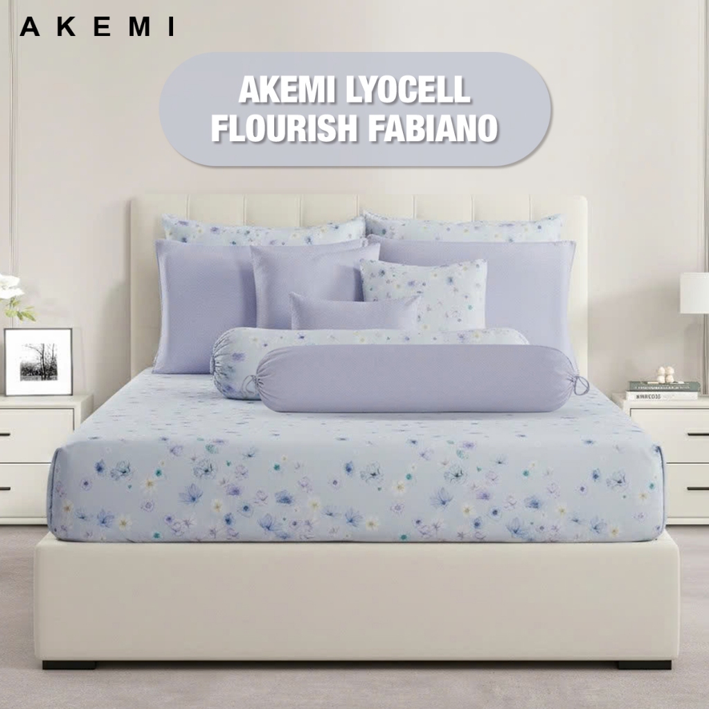 Bộ Ra Gối 5 Món Cao Cấp AKEMI Lyocell Flourish - 900TC - Vải Lyocell Mềm Mát, Thấm Hút Tốt, Chống Nh