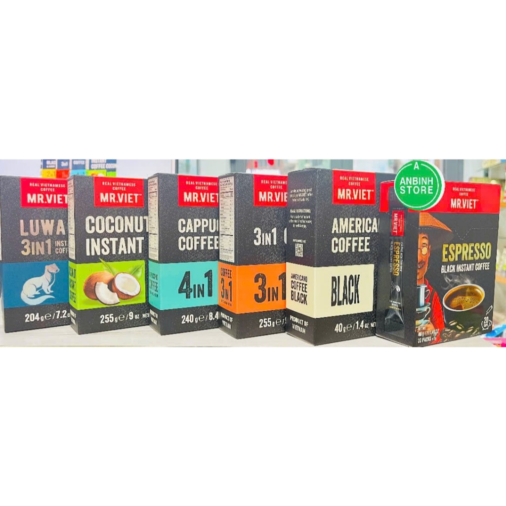 Cà Phê Hòa Tan Mr Viet - cafe Đen Americano / 2in1/  3in1 / Cappuccino/ Dừa - Mr Viet instant coffee