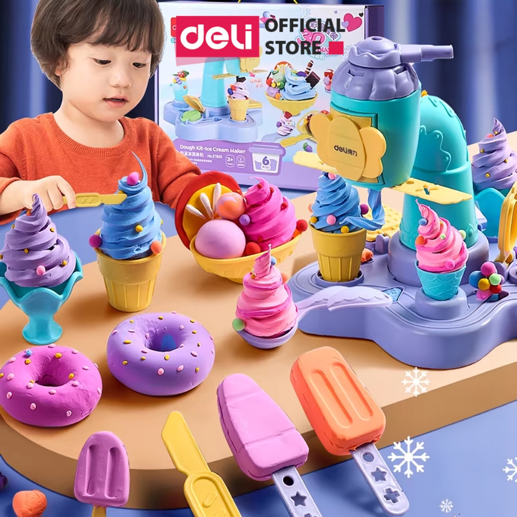 [VOUCHER 15%]Bộ Đồ Chơi Máy Làm Kem Kèm Đất Nặn Deli  - Máy Làm Mì Hamburger Kèm Dụng Cụ Và Khuôn Không Dính Tay An Toàn