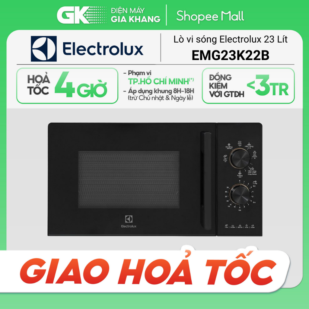 Lò Vi Sóng Có Nướng Electrolux EMG20K22B (20 Lít) / EMG23K22B (23 Lít) (Hỏa Tốc 4H)