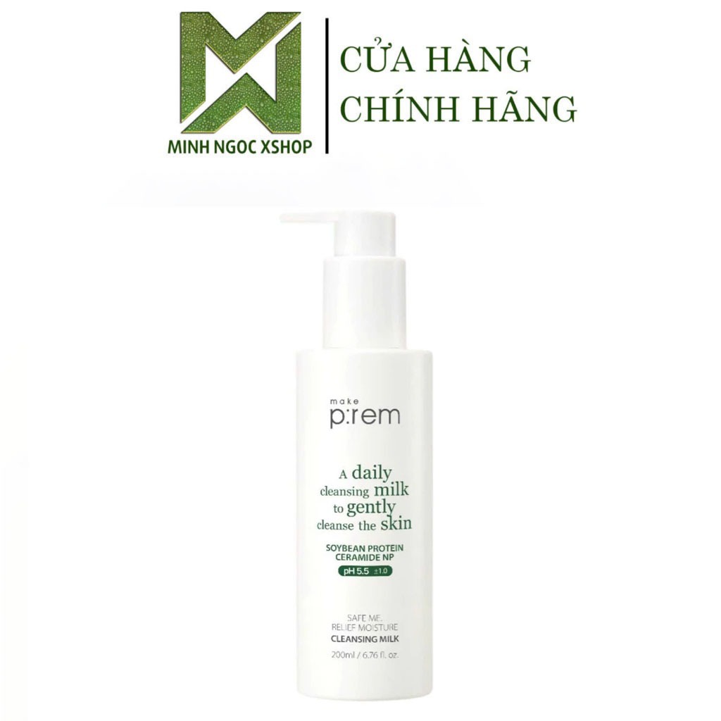 Sữa tẩy trang MAKE P:REM ( Prem ) Safe Me. Relief Moisture Cleasning Milk 200ML - Chính hãng