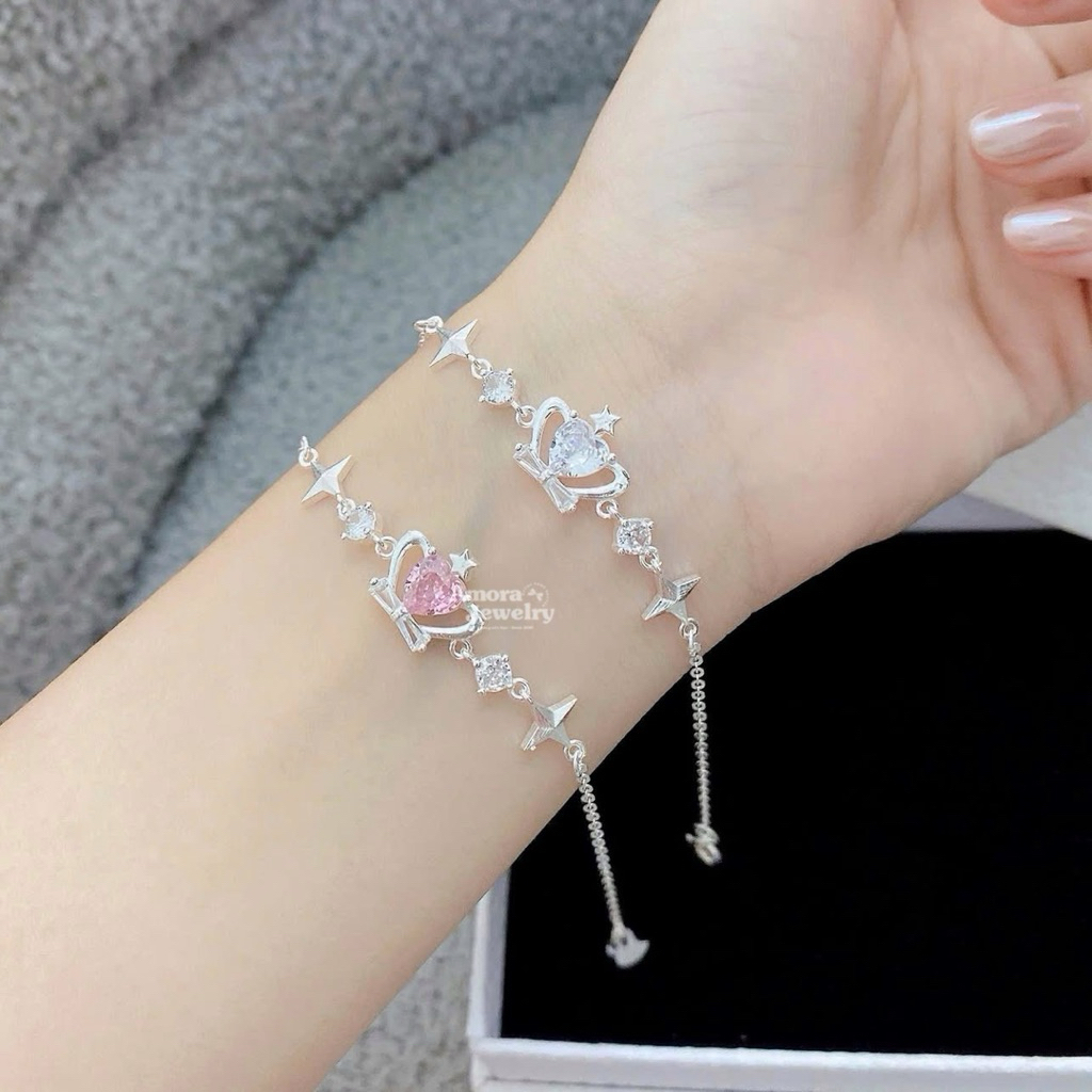 Lắc tay nữ AMORA mặt vương miện mặt đá tim bạc ta AMORA JEWELRY LTN917