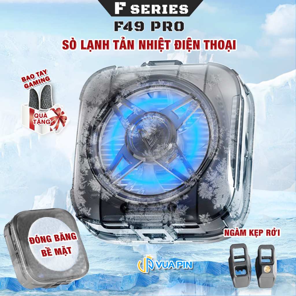 Sò lạnh tản nhiệt điện thoại F49 Pro quạt từ tính có ngàm kẹp rời giảm nhiệt nhanh hỗ trợ tăng FPS Gaming Liên Quân PUBG