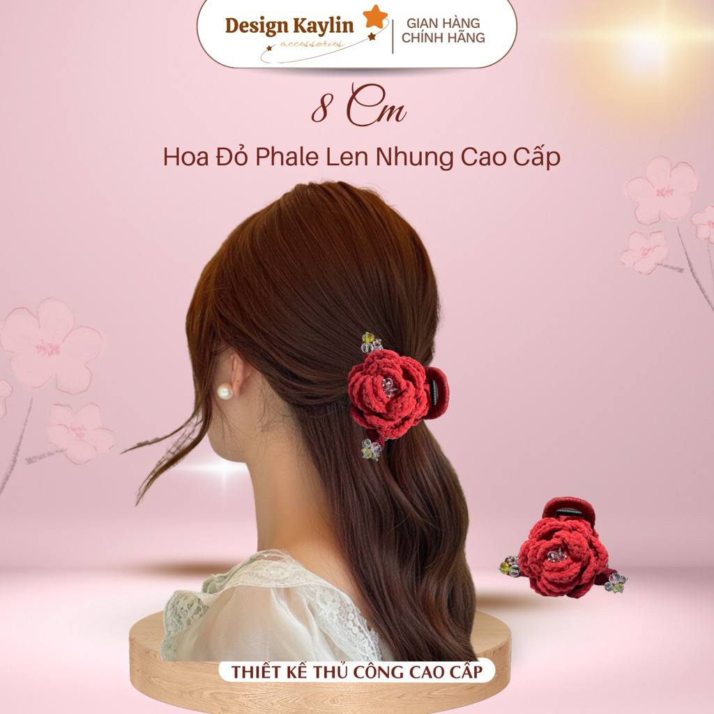 Kẹp tóc 8cm hoa len nhung mix phale đá cao cấp thiết kế thủ công tinh xảo