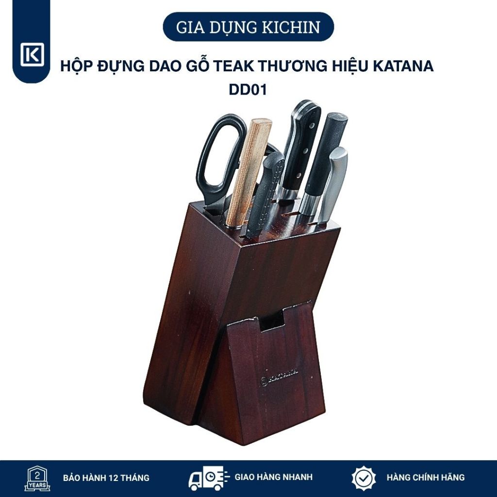 Hộp đựng dao bằng gỗ Teak thương hiệu KATANA màu nâu - DD01