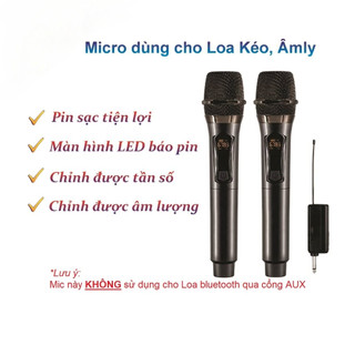 Bộ Micro Không dây Karaoke cao cấp, hút âm, chống hú dùng mọi loại loa kéo, amply loại tốt