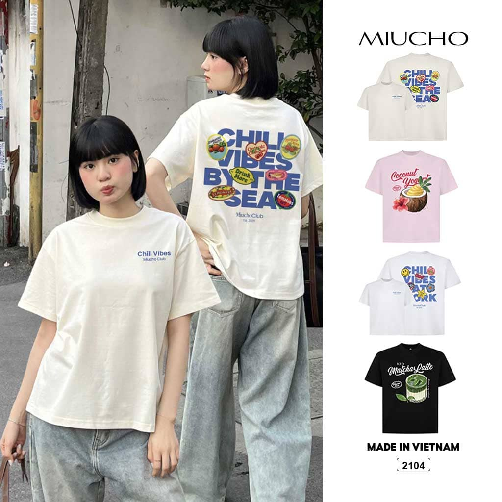 Áo Thun Boxy MIUCHO Chill Vibes 2 chiều Thoáng Mát Tay Ngắn Cổ Tròn Đứng Form In Mix 2104