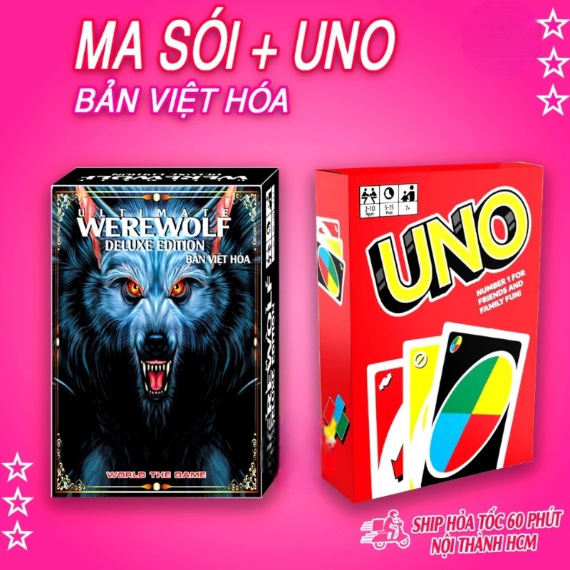 [Top Value] COMBO bài ma sói ultimate + UNO 110 lá việt hóa ma sói đầy đủ nhân vật lá bài cứng sắc n
