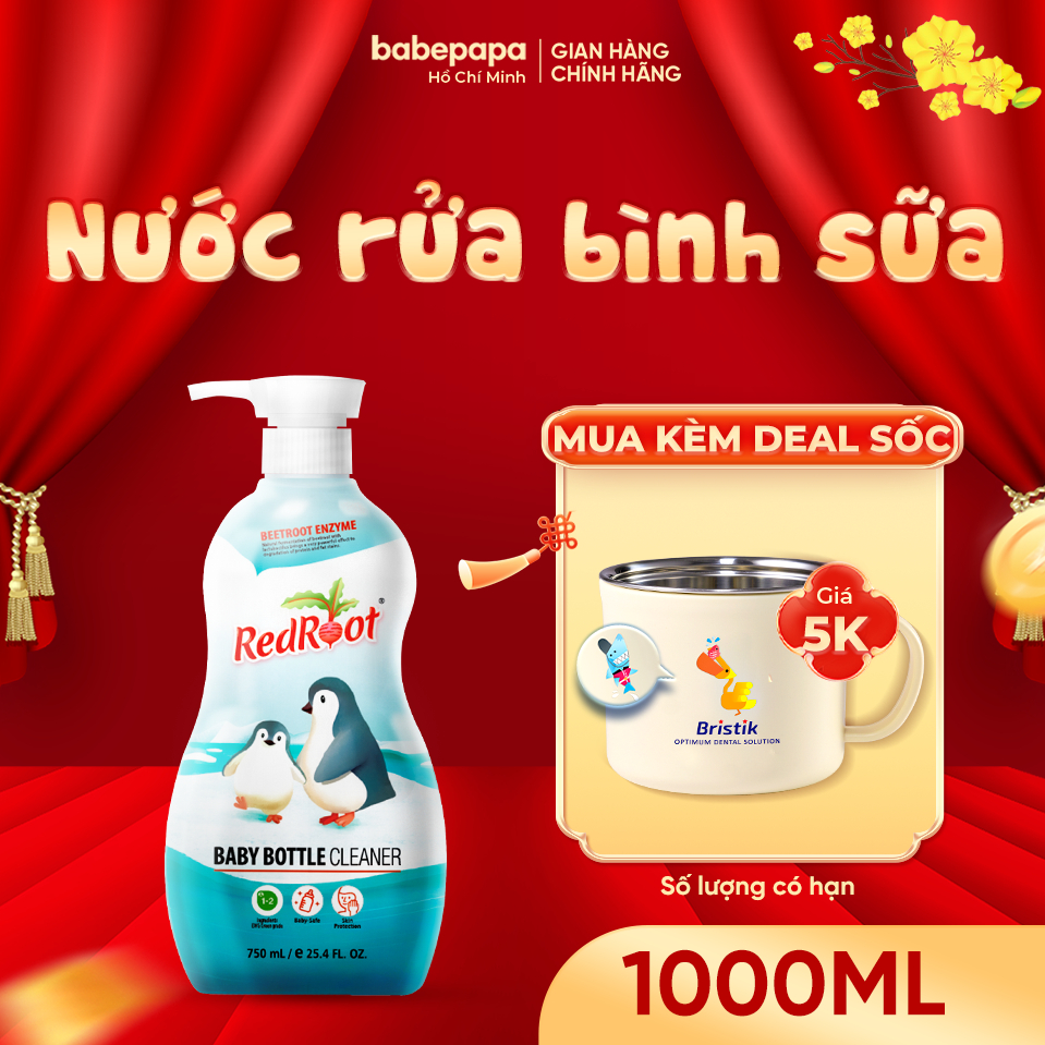 Nước Rửa Bình Sữa Cho Bé Redroot, Rửa Bình Sữa, Rửa Chén Bát Hữu Cơ  Đậm Đặc x3 Lần Không Mùi Hàn Quốc Chai 750ml