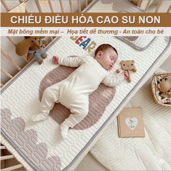 Chiếu điều hoà em bé cao su non kèm gối KidMart in hình 5D cho bé nằm nôi ngủ, trải giường tiện lợi