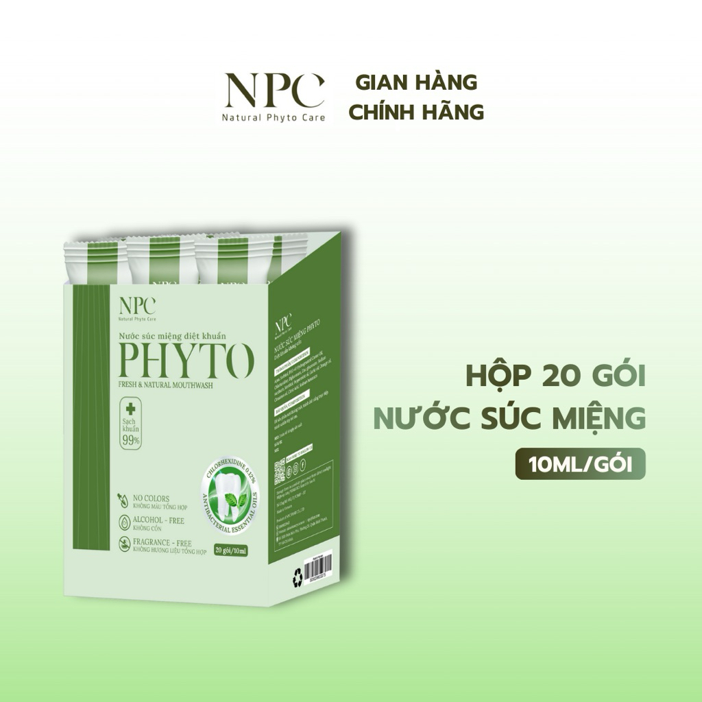 Hộp 20 gói nước súc miệng NPC Phyto làm sạch, khử hôi miệng, tinh dầu cam - 10ml/gói - NPC PHAR