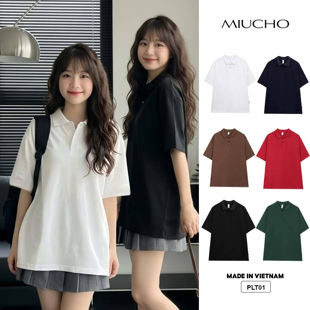 Áo polo nam nữ form rộng Miucho cotton 4 chiều thoáng mát trơn basic PLT01