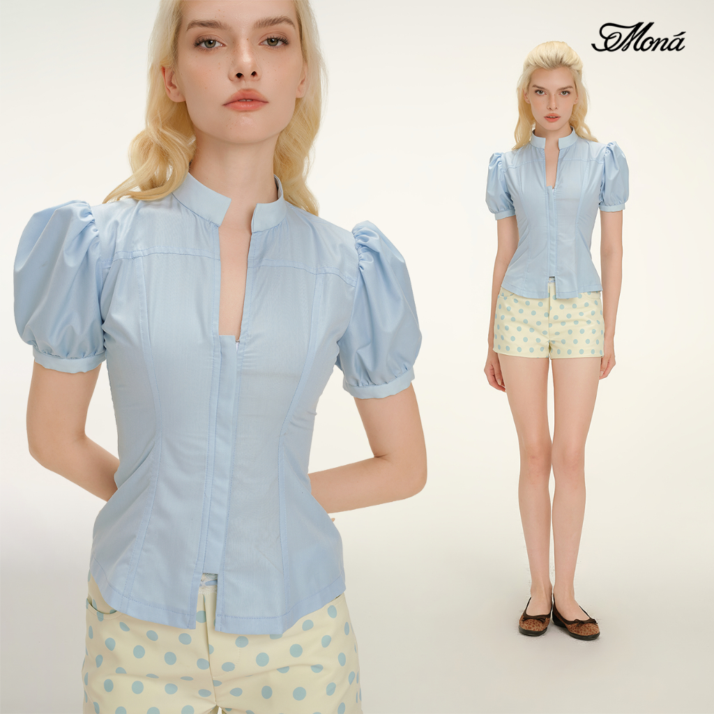Áo sơ mi nữ MONÁ Áo sơ mi ôm tay phồng chất Kate  - SCILLA Shirt